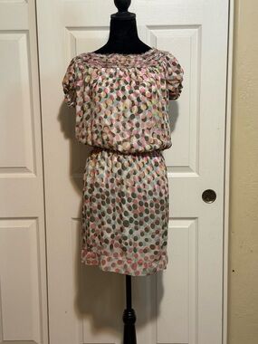 Max Studio Pink Multi-Color Polka Dot Lined Short Dress